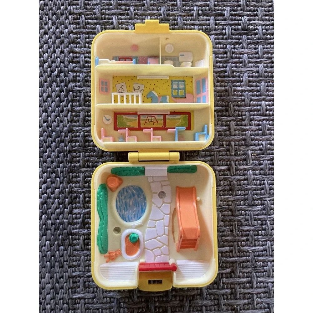 Vintage Polly Pocket 1989 Midge's Play School Compact Yellow Square Bluebird Toy